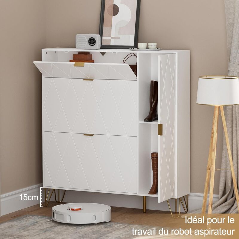 UEV Armoire à Chaussures, Avec 2 Abattants, Armoire à Chaussures Étroite, Plafond Avec Clôture, Étagère Réglable à 2 Positions, Pour Couloir, Salon, 50x24x91 Cm, Noir