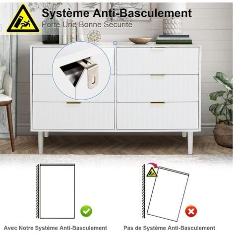 UEV Commode Chambre 6 Tiroirs, Plafond Couleur Marbré, Meuble de Rangement, Chambre/Salon 100 x 34 x 73cm, Meuble Tiroir Rangement, Scandinave, Blanc (Plafond Marbré)