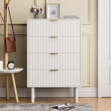 UEV – Commode scandinave 4 tiroirs 60 x 34 x 94 cm – Bois et fer – Plafond marbré – Rangement pour chambre, salon, bureau