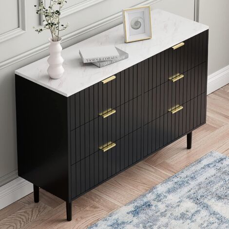 UEV Commode Chambre 6 Tiroirs, Plafond Couleur Marbré, Meuble de Rangement, Chambre/Salon 100 x 34 x 73cm, Meuble Tiroir Rangement, Scandinave, Noir (Plafond Marbré)