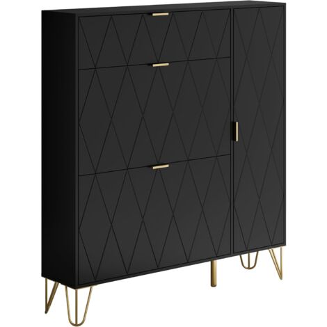 UEV – Armoire à chaussures inclinable pour 16 paires – Etagère cachée et cabinet pour bottes – Longueur 110 cm, Hauteur 120 cm, Profondeur 24 cm – Noir