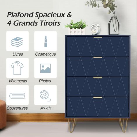 Commode 5 Tiroirs 60cm De Large - Meuble Rangement Style Scandinave Noir, Motif Lignes, Pour Salon/chambre - 9