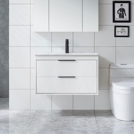 Torana – Meuble sous lavabo suspendu 75 cm avec lavabo céramique – 2 grands tiroirs – Panneaux MDF – Installation murale – Dimensions 75 x 45 x 46 cm