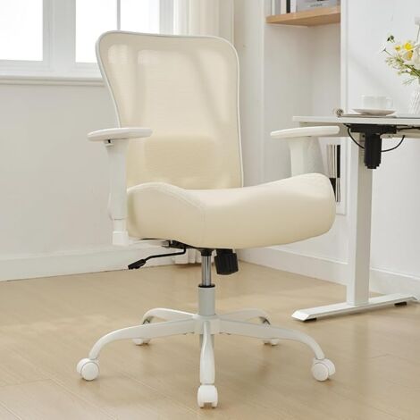 UEV – Chaise de bureau ergonomique réglable – Assise épaisse 226kg – Dossier en S pour soutien lombaire – Accoudoirs 3D – Maille respirante beige