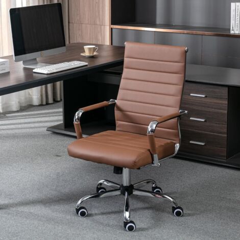 UEV – Chaise de bureau ergonomique en cuir PU – Hauteur réglable 101-111 cm – Accoudoirs et roulettes – Support jusqu'à 150kg – Design moderne brun
