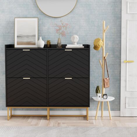 UEV – Armoire à chaussures étroite 100x24x91 cm – 4 abattants – Étagère réglable en 2 positions – Plafond avec clôture – Noir