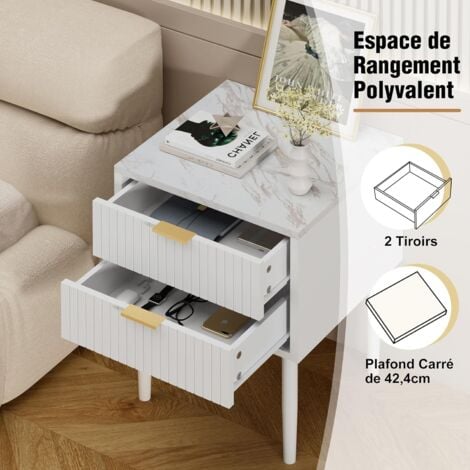 Lot De 2 Tables De Chevet - Tables De Nuit Avec 2 Tiroirs Gris Et Blanc
