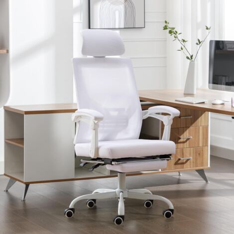 UEV – Chaise de bureau ergonomique avec accoudoirs et roulettes – Hauteur réglable 117-123cm – Repose-pieds rétractable – Capacité 136kg – Maille respirante