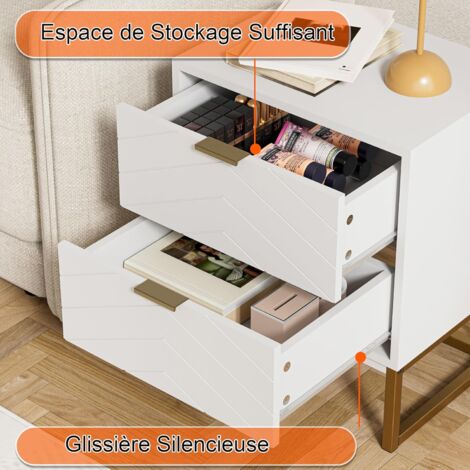 UEV Tables De Chevet 2 Tiroirs – Design Lignes élégant, Pieds Métal, Pour Chambre, Salon, Bureau - 11