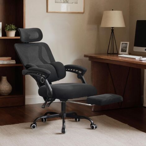 UEV – Chaise de bureau ergonomique avec appui-tête et repose-pieds – Support lombaire réglable – Hauteur 42-50 cm – Inclinaison 90° à 135° – Capacité 150kg – Maille respirante