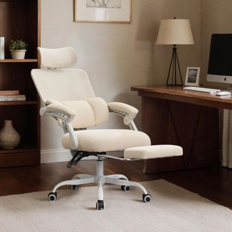 UEV – Chaise de bureau ergonomique avec appui-tête et repose-pieds – Support lombaire réglable – Hauteur d'assise 42-50 cm – Capacité 150kg – Maille respirante