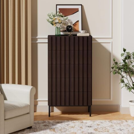 UEV Commode à 5 tiroirs 60cm, Commode Étroite avec Grand Espace de Rangement, Armoire avec Plafond Spacieux pour Salon, Chambre à Coucher, Pieds Métal, Motif de Ligne, 60 x 34 x 110 cm, Brun (1/5)