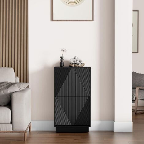 UEV – Meuble à chaussures noir 50 x 24 x 91 cm – 2 abattants – Étagères réglables – Fixations anti-basculement – Design moderne pour couloir et entrée