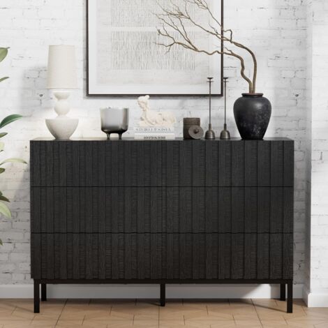 UEV – Commode étroite à 6 tiroirs 100 cm – Grand espace de rangement – Panneaux MDF et pieds métal – Dimensions 100 x 34,5 x 73,4 cm – Noir
