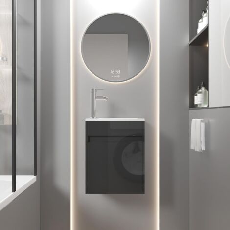 UEV Meuble de Salle de Bain Mural 41 cm, Meuble-Lavabo Suspendu avec Rangement, Lavabo en Résine, Robinet Chromé, 41 x 25 x 50 cm, Noir