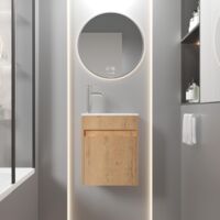 UEV Meuble de Salle de Bain Mural 41 cm, Meuble-Lavabo Suspendu avec Rangement, Lavabo en Résine, Robinet Chromé, 41 x 25 x 50 cm, Naturel