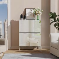 UEV Meuble à 4 Portes 80cm, Armoire avec 4 Compartiments, Meuble de Rangement avec Miroir, Étagère Réglable et Amovible, pour Bureau, Salon, Couloir, 80 x 29 x 115,5 cm, Blanc