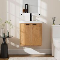 UEV Meuble de Salle de Bain Suspendu avec Vasque - Armoire sous-Lavabo 2 Portes Finition Bois - Gain de Place & Entretien Facile, Idéal pour Petites Salles de Bain et WC 50 x 38 x 55 cm, Naturel