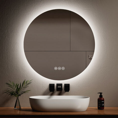 EMKE Espejos de baño redondo con retroiluminación LED, Interruptor táctil Antivaho Regulable - Diámetro 80cm Luz Blanca fría/Cálida/Neutra