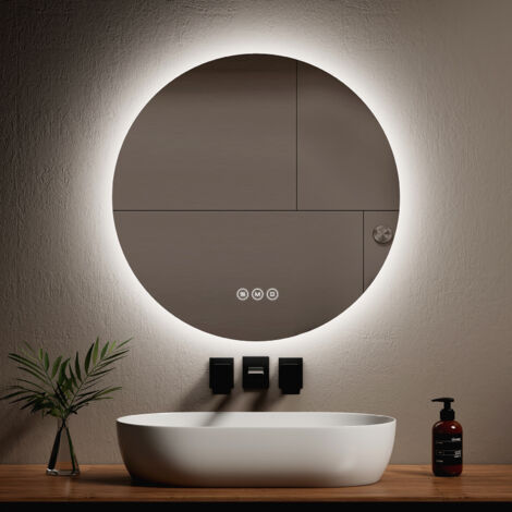 EMKE Espejos de baño redondo con retroiluminación LED, Interruptor táctil Antivaho Regulable - Diámetro 70cm Luz Blanca fría/Cálida/Neutra