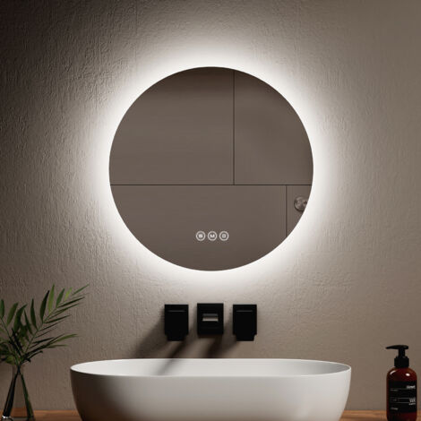 EMKE Espejos de baño redondo con retroiluminación LED, Interruptor táctil Antivaho Regulable - Diámetro 50cm Luz Blanca fría/Cálida/Neutra