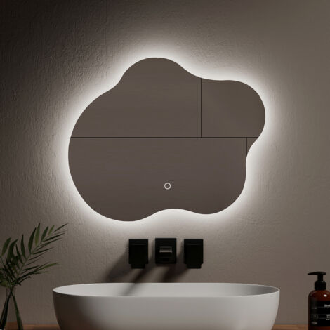 EMKE Espejos de baño con luz, Espejo de diseño Irregular, Interruptor táctil Antivaho, 3 Colores Regulables - 60 x 50 cm