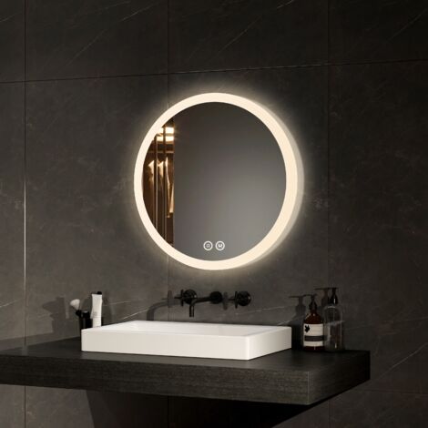EMKE Espejo de baño redondo LED con interruptor táctil, antivaho, 3 colores, regulable, función memoria, diámetro 50 cm