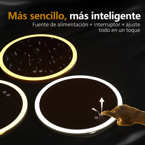 EMKE Espejo de baño redondo LED con interruptor táctil, antivaho, 3 colores, regulable, función memoria, diámetro 50 cm