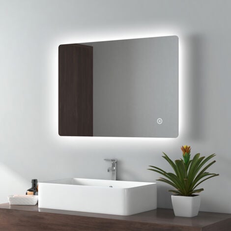 EMKE Espejo de baño LED Espejo con retroiluminación LED  70x50cm  Interruptor táctil  Luz blanca fría