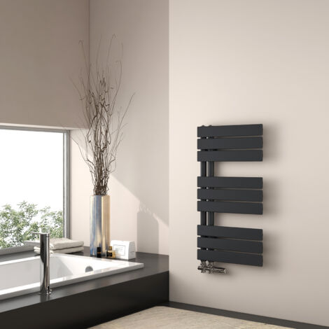 EMKE Calentador de toallas de agua caliente, 762 x 400 mm - Panel plano, negro mate
