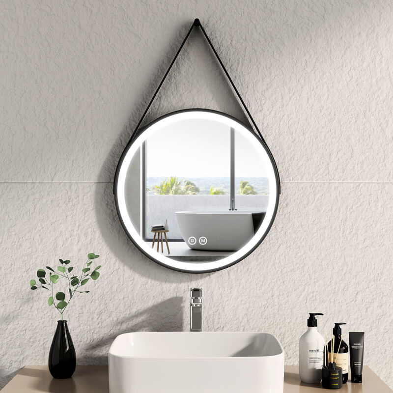 Specchio Rotondo LED Bagno EMKE Diametro 60 Cm, Retroilluminato, Touch, Antiappannamento, Luce Regolabile 3000K-6500K