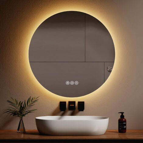 EMKE Specchi luminosi per bagno rotondo retroilluminato a LED, Interruttore tattile Antiappannamento Dimmerabile - Diametro 80cm Luce Bianca fredda/Calda/Neutra