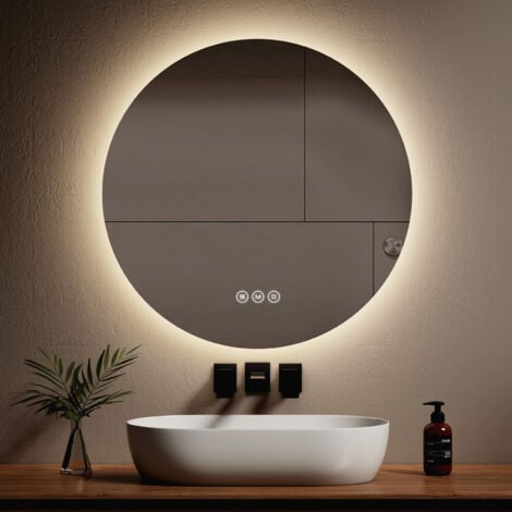EMKE Specchi luminosi per bagno rotondo retroilluminato a LED, Interruttore tattile Antiappannamento Dimmerabile - Diametro 80cm Luce Bianca fredda/Calda/Neutra