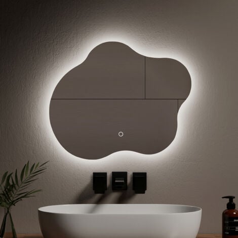 EMKE Specchi luminosi per bagno Retroilluminato a LED, Specchio dal Design Irregolare, Interruttore Touch Antiappannamento 3 Colori Dimmerabile - 60 x 50 cm