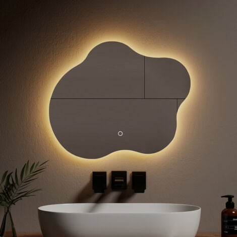 EMKE Specchi luminosi per bagno Retroilluminato a LED, Specchio dal Design Irregolare, Interruttore Touch Antiappannamento 3 Colori Dimmerabile - 60 x 50 cm