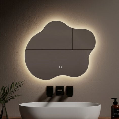 EMKE Specchi luminosi per bagno Retroilluminato a LED, Specchio dal Design Irregolare, Interruttore Touch Antiappannamento 3 Colori Dimmerabile - 60 x 50 cm
