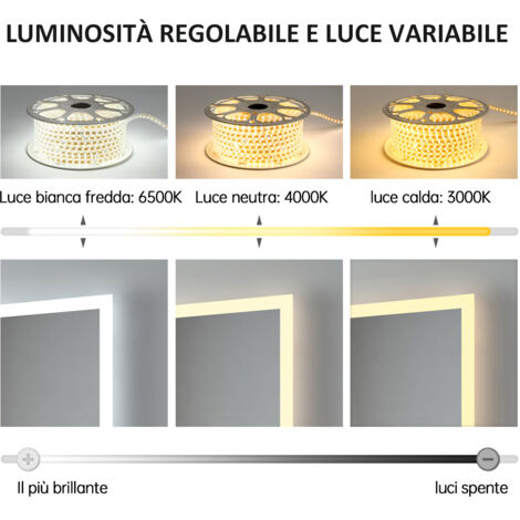 EMKE Specchio da bagno rotondo illuminato con interruttore touch, antiappannamento, 3 colori, dimmerabile, funzione memory, diametro 50cm