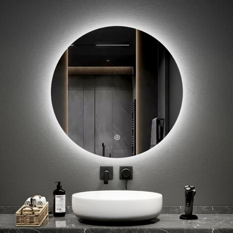 EMKE Specchio da bagno rotondo a LED con interruttori touch retroilluminati senza cornice - diametro 70 cm Luce bianca