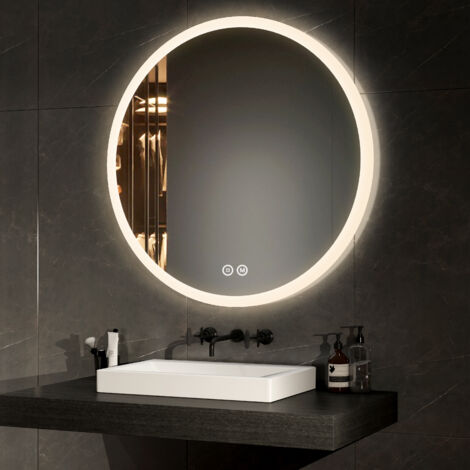 EMKE Specchio da bagno rotondo illuminato con interruttore touch, antiappannamento, 3 colori, dimmerabile, funzione memory, diametro 80cm