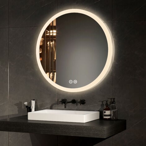 EMKE Specchio da bagno rotondo illuminato con interruttore touch, antiappannamento, 3 colori, dimmerabile, funzione memory, diametro 70cm