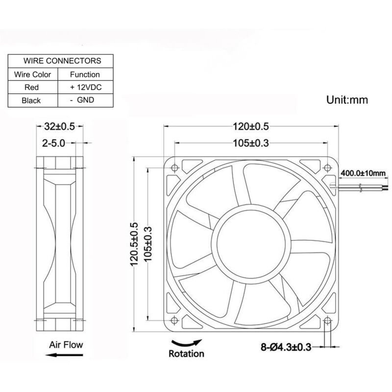 Ventilateur Extraction 120mm 220V - Double Roulements à Billes, Pour Refroidissement