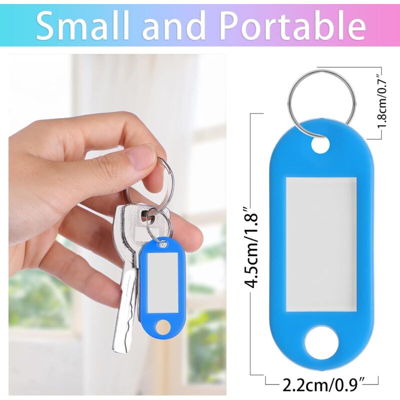 Porte Cles 50 Porte-clés Inscriptibles Colorés - Étiquettes Nom Pour Clés, Bagages, Animaux (5.8x2.2cm) Etichette Per Valigie Aereo