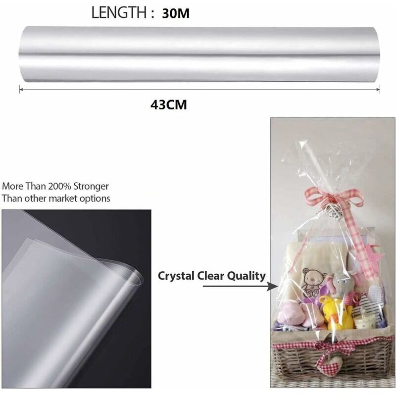 Rouleau Cellophane Transparent 86cm X 30m - Emballage Cadeau Fleurs Aliments - Papier Cristal OPP