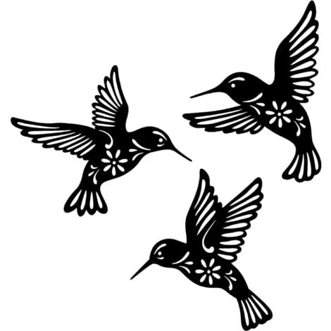 YMYNY Décoration Murale Colibri Oiseau en Métal Noir, 3 Pièces 10.2in Décoration Murale en Fer Forgé Colibri, Art Mural en Métal Oiseaux pour Les Amoureux des Oiseaux Salon