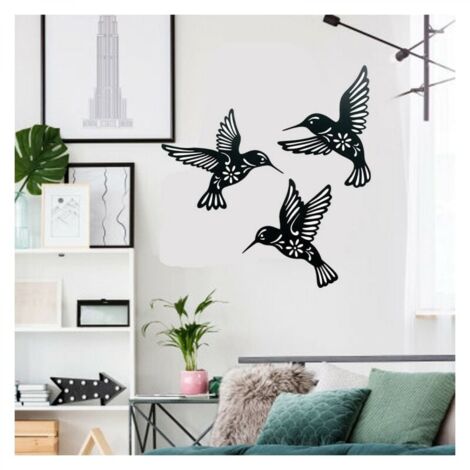 YMYNY Décoration Murale Colibri Oiseau en Métal Noir, 3 Pièces 10.2in Décoration Murale en Fer Forgé Colibri, Art Mural en Métal Oiseaux pour Les Amoureux des Oiseaux Salon