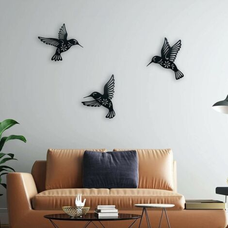 YMYNY Décoration Murale Colibri Oiseau en Métal Noir, 3 Pièces 10.2in Décoration Murale en Fer Forgé Colibri, Art Mural en Métal Oiseaux pour Les Amoureux des Oiseaux Salon