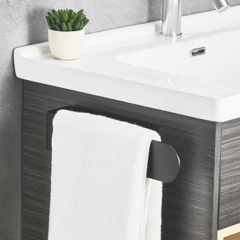 YMYNY Porte Serviette Salle de Bain, Porte-Serviettes Murale Adhesif sans Perçage, Torchon en Acier Inoxydable Autocollant Support pour Cuisine WC (Noir 37 cm)