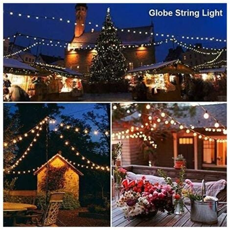 YMYNY Guirlande lumineuse extérieure G4015m LED blanc chaud 50 ampoules E12 étanche guirlande lumineuse fête jardin patio