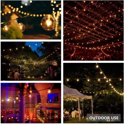 YMYNY Guirlande lumineuse extérieure G4015m LED blanc chaud 50 ampoules E12 étanche guirlande lumineuse fête jardin patio