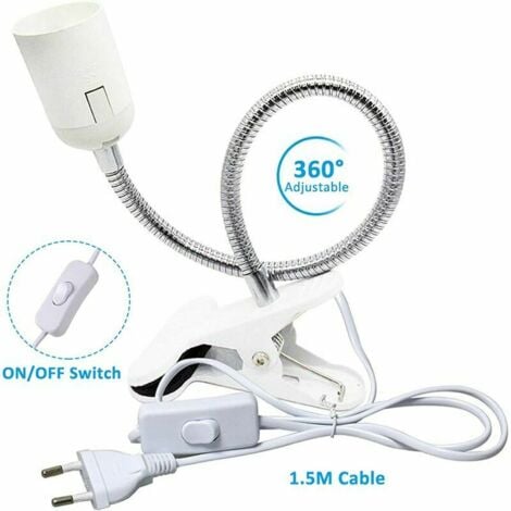 Spot E27 Pince pour Lampe de Lecture au Lit, AC 230V, Cable Douille Clipsable avec Interrupteur, Lampe Pince E27 Clip Lampe col de Cygne Flexible pour Acquarium Plante Miroir (Blanc, sans ampoule)